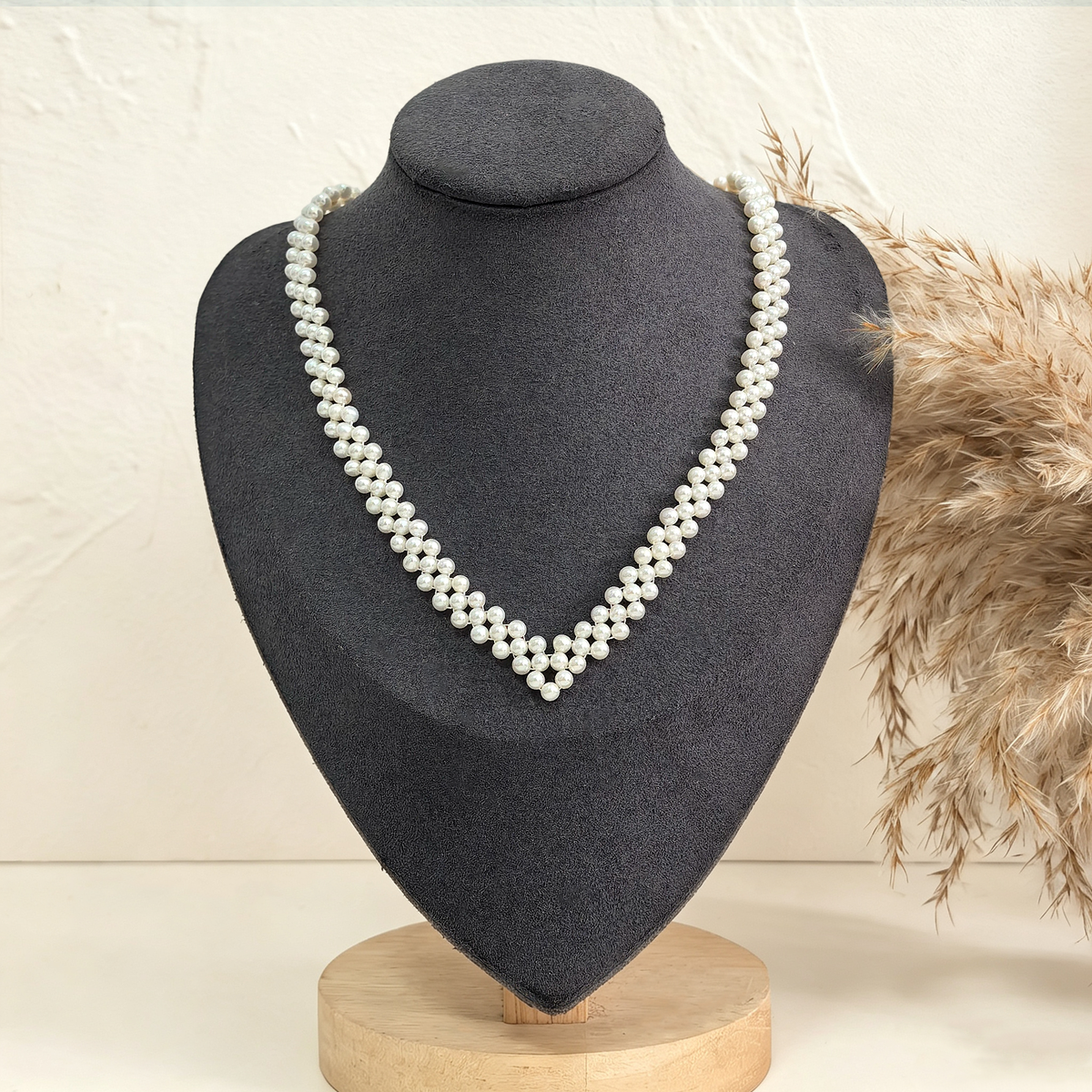 Elegant V‑Shape Woven Freshwater Pearl Necklace