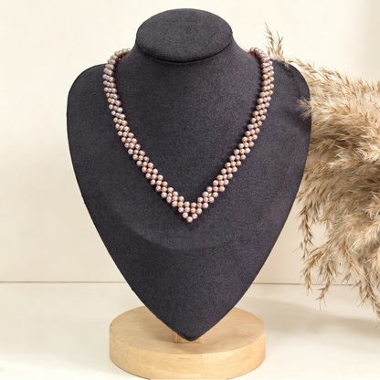 Elegant V‑Shape Woven Freshwater Pearl Necklace