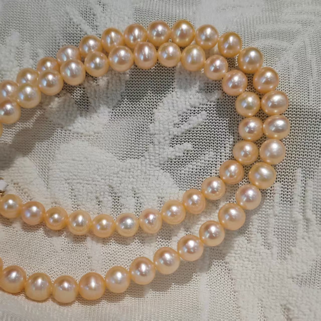 NC08-Champagne Gold Freshwater Pearl Necklace Single Full Strand with S925 Sterling Silver Accessories Gifts for Mom Wife Girlfriend