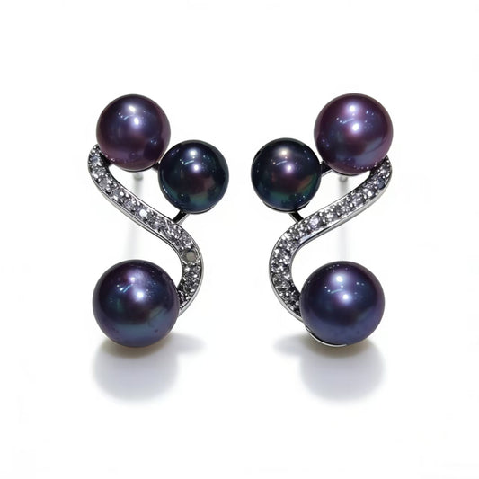 E02-Galactic Butterfly's Journey Baby Pearl Stud Deep Demon Purple S925 Sterling Silver Pearl Earring Gifts for Mom Wife Mothers Day Wedding Anniversary Christams