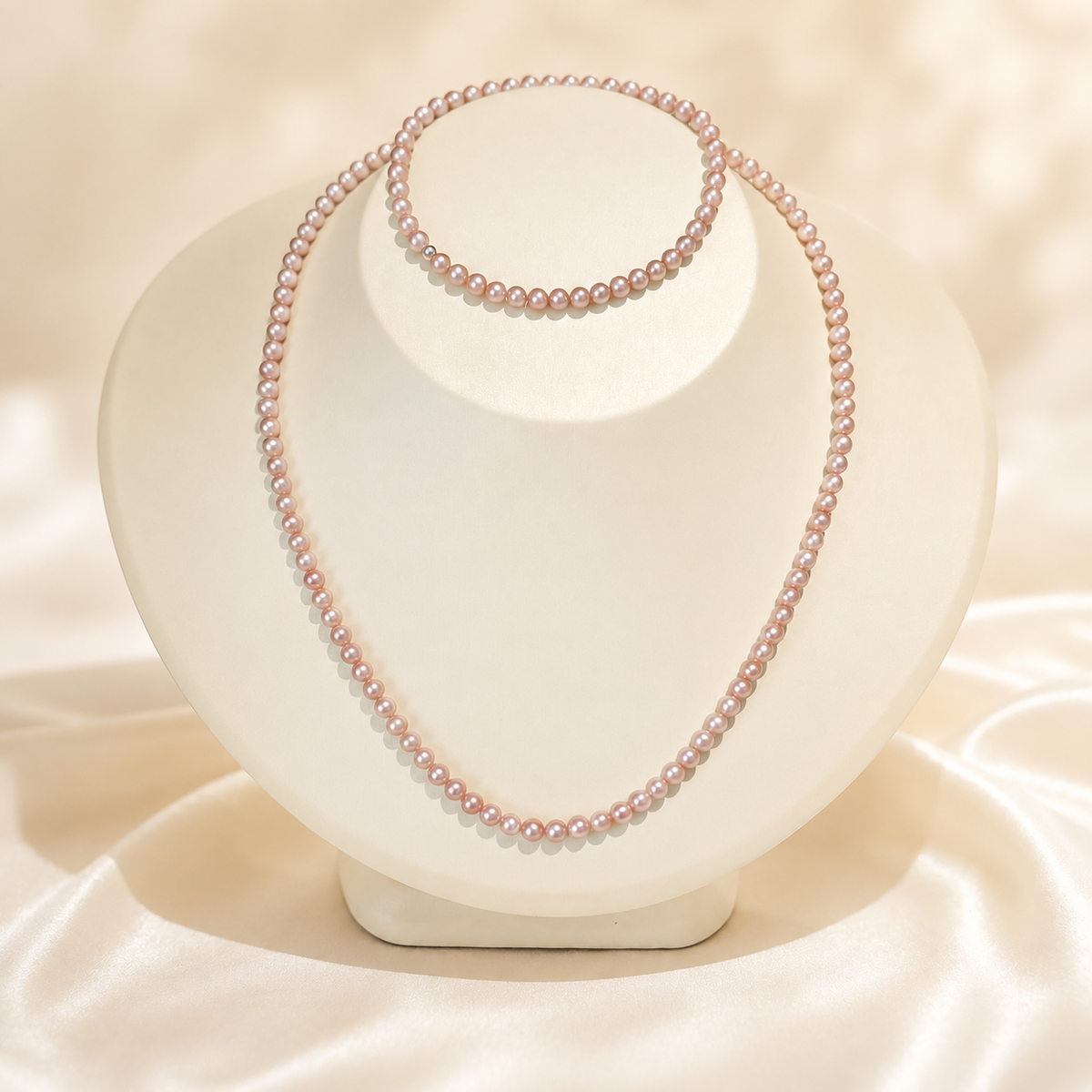 Pinkish Light Purple Necklace and Stretchy Bracelet Set