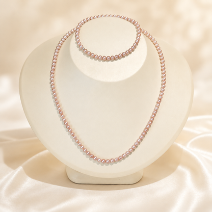 Pinkish Light Purple Necklace and Stretchy Bracelet Set