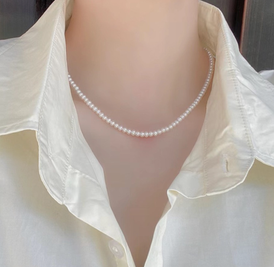 S925 Baby round whole pearl necklace(41-45cm)