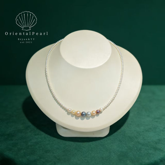 NC13-Multi color Candy Pearl Necklace Dreamy Rainbow Graduated Size Pearls Designer Piece Gradient Design Pearl Necklace with S925 Clasp Special Gift