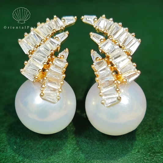 E03-Aurora Edison Freshwater Pearl Earring S925 Sparkle Setting Strong Luster Round Pearl Stud with Bling Gemstone Zircon for Party Dating