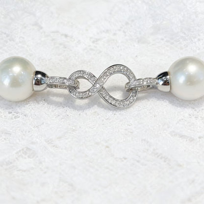 NC04-Aurora Luster White Edison Freshwater Pearls Necklace 11mm - 13mm Big Size Round Moon Light White Pearl with S925 Sterling Silver Infinity Clasp Elegant Graceful Gift for Wedding Birthday