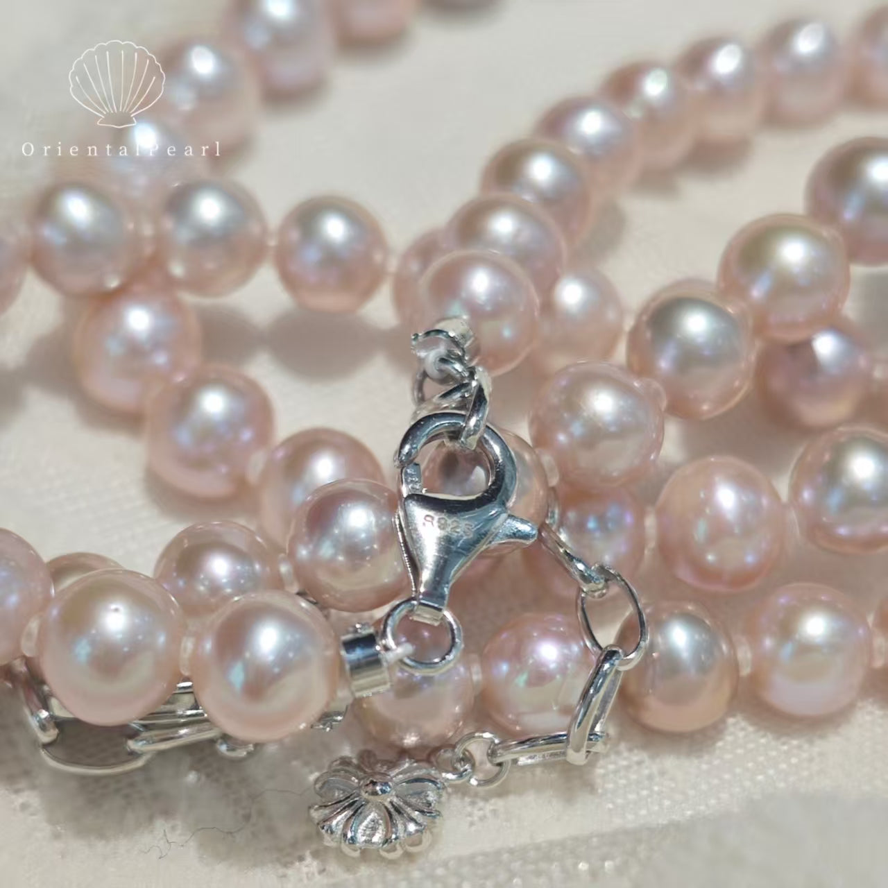 Set06-Blush Light Pink Freshwater Pearls Necklace and Bracelet Nucleus-free Seedless Pink Pearl Set with Sterling Silver S925 Clasp Full Strand Pink Blossom Glow Genuine Pearl Silver Accessories