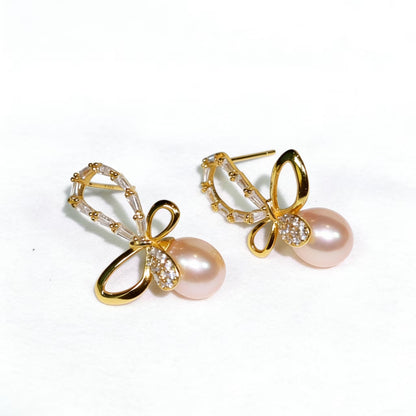 Bow Earrings with Freshwater Pearls