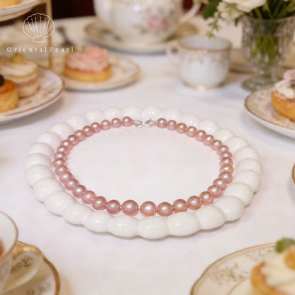 NC12-10mm-12mm Round Pinkish Purple Edison Freshwater Pearls Necklace Big Size Natural Pearls Full Strand with Sparkle Sterling Silver Infinity Clasp for Women Brides Wedding Birthday Valentine Christmas Day Gifts