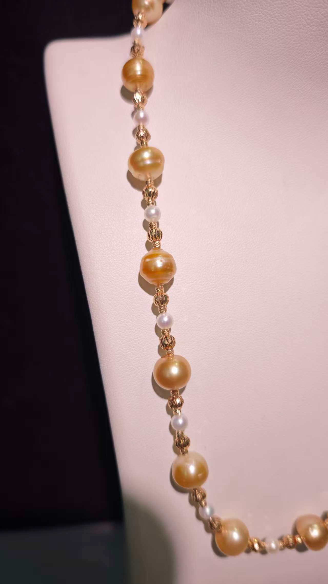 NC06-Saltwater Gold Pearl South-sea Gold Necklace with S925 Sterling Silver Adjustable Chain Seawater Golden Pearl SSG necklace for Mom Wife Luxury Jewelry Gift for Anniversary Valentine's Day