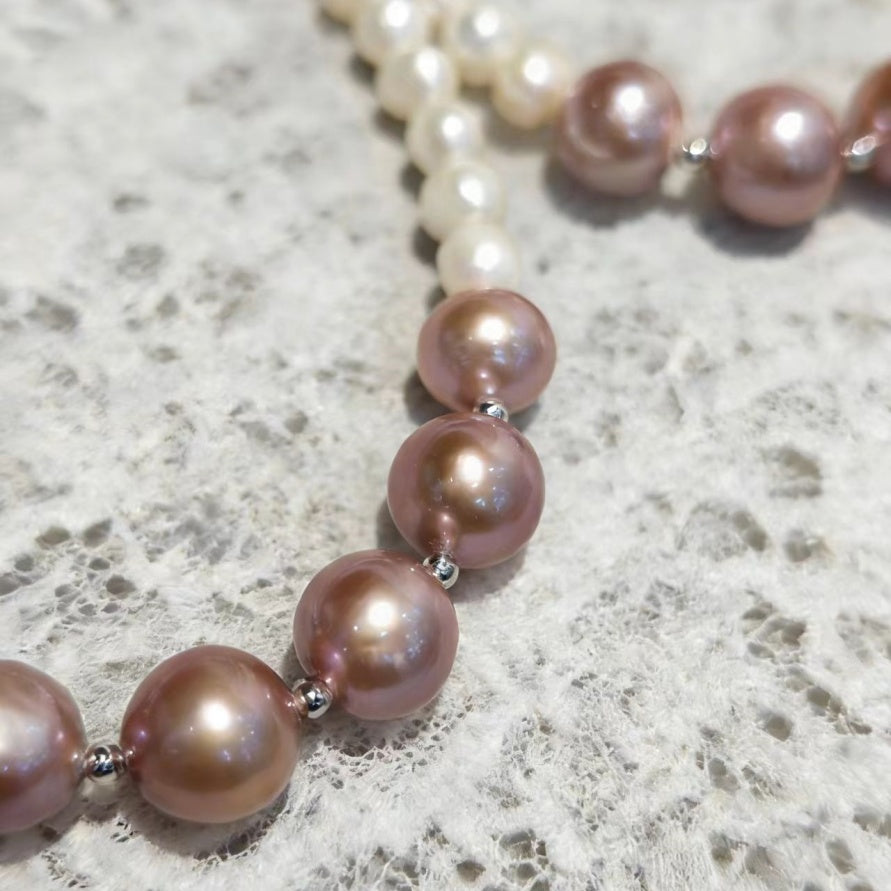 Set02-Romantic Natural Freshwater Purple Edison and White Baby Pearls Set Necklace and Bracelet Luminous & Full Gloss Refined Gradient Size Design Gift-Worthy Jewelry Set