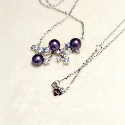 NC02-Deep Demon Purple Misty Starlight Necklace S925 Sterling Silver Chain with Zircon Diamond Natural Freshwater Pearl Necklace
