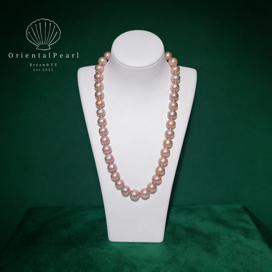 NC12-10mm-12mm Round Pinkish Purple Edison Freshwater Pearls Necklace Big Size Natural Pearls Full Strand with Sparkle Sterling Silver Infinity Clasp for Women Brides Wedding Birthday Valentine Christmas Day Gifts