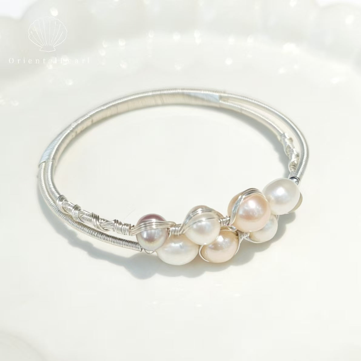 Bangle01-Wire-Wrapped Freshwater Pearl Bangle