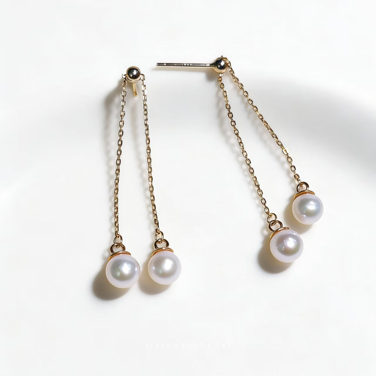 E05-Dangling Pearl Threader Earrings White Round Pearl with S925 Chain Setting Dainty for Women Jewelry Drop Earrings Valentine's Day Gift