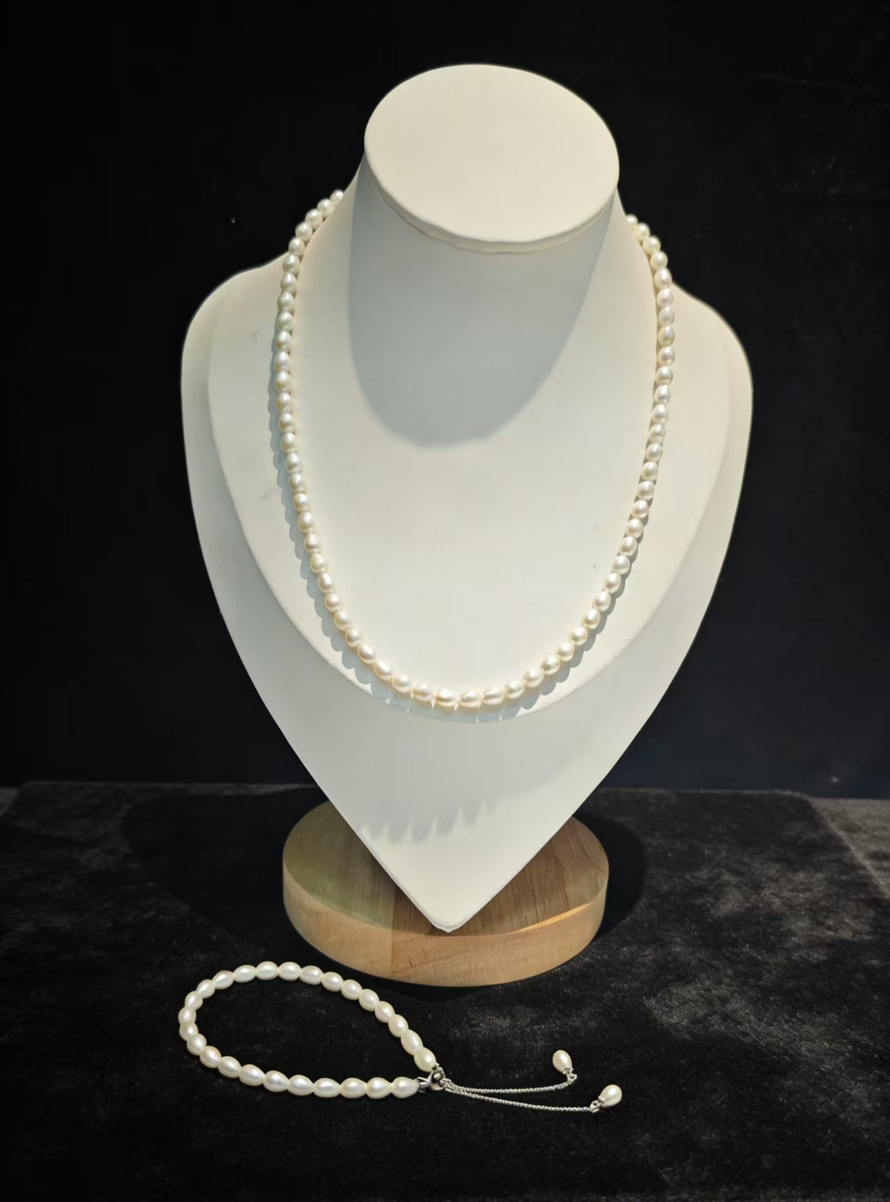Set01-White Moonlight Freshwater Rice Pearl Necklace and Bracelet S925 Sterling Silver Setting Set Cloud Fluff Natural Minimalist Office Ready Understated Workwear Style Pearl Set