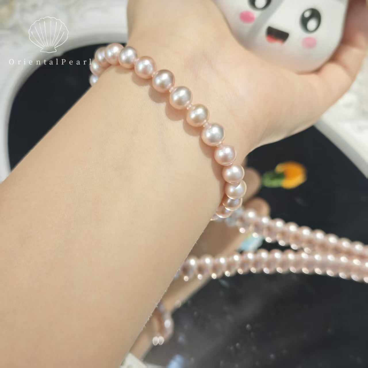 Set06-Blush Light Pink Freshwater Pearls Necklace and Bracelet Nucleus-free Seedless Pink Pearl Set with Sterling Silver S925 Clasp Full Strand Pink Blossom Glow Genuine Pearl Silver Accessories