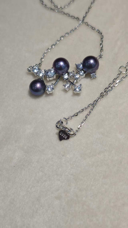 NC02-Deep Demon Purple Misty Starlight Necklace S925 Sterling Silver Chain with Zircon Diamond Natural Freshwater Pearl Necklace