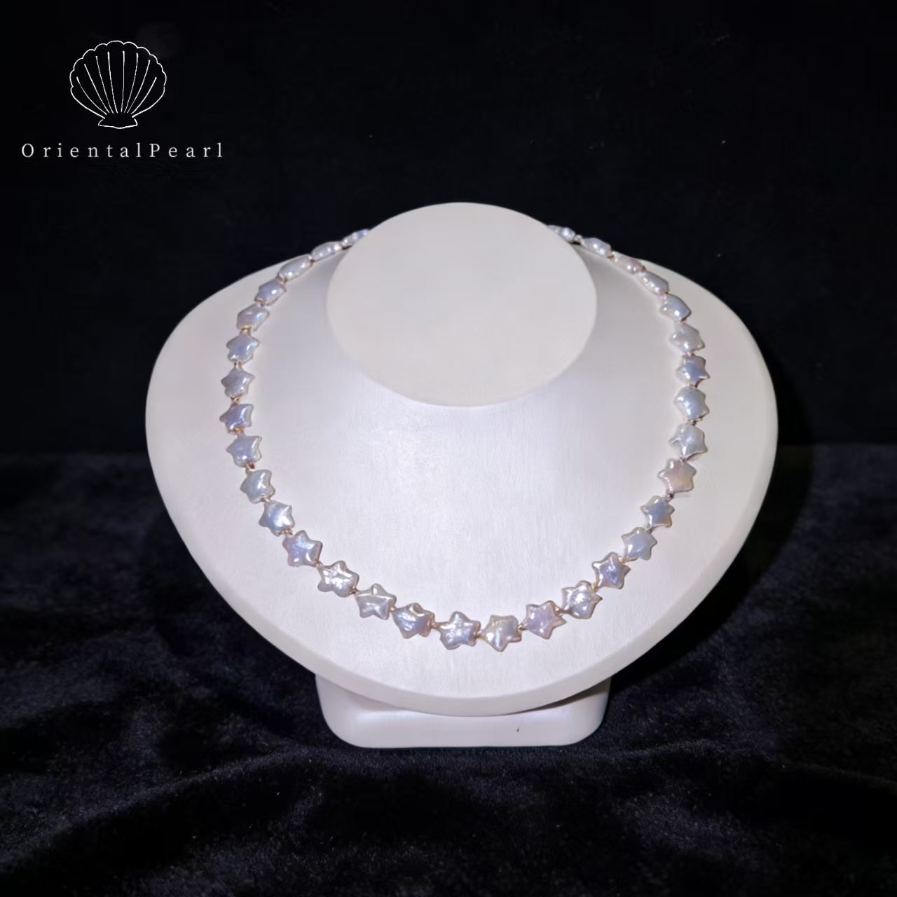 NC09-Star Pearl Necklace S925 Sterling Silver Clasp White Star Pearl with Pink Blue Luster Star Shape Natural Freshwater Pearl Baroque White Star Necklace