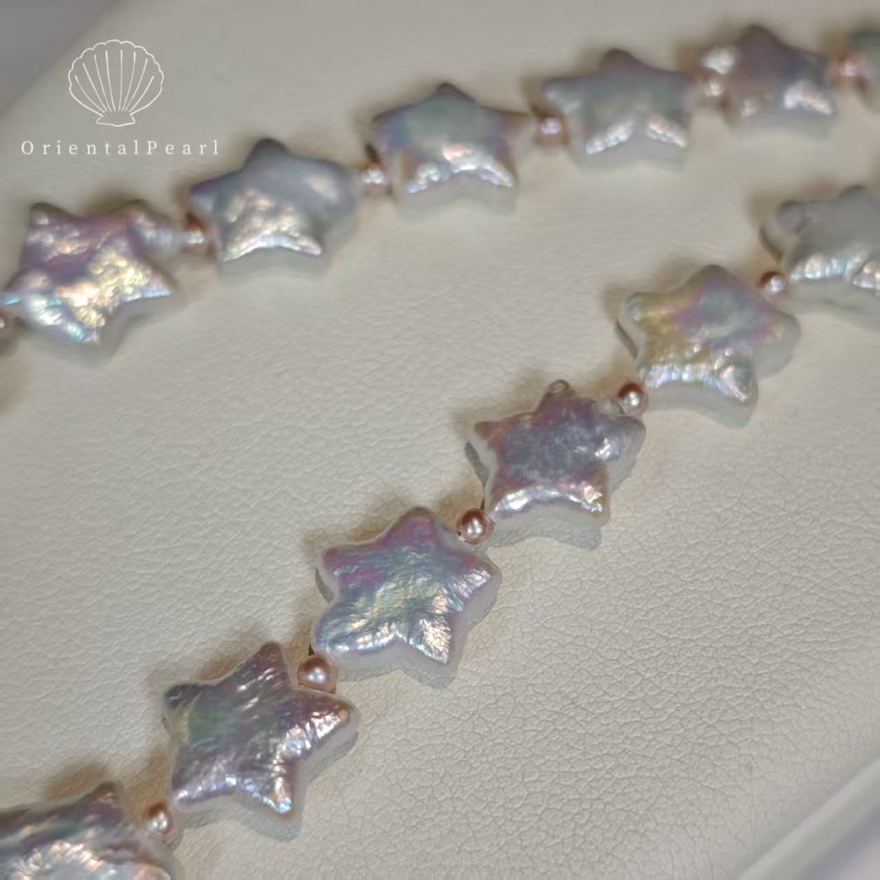 NC09-Star Pearl Necklace S925 Sterling Silver Clasp White Star Pearl with Pink Blue Luster Star Shape Natural Freshwater Pearl Baroque White Star Necklace