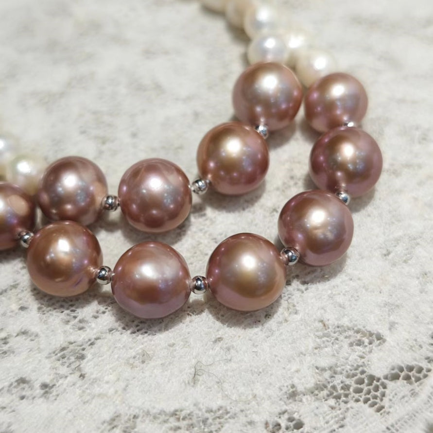 Set02-Romantic Natural Freshwater Purple Edison and White Baby Pearls Set Necklace and Bracelet Luminous & Full Gloss Refined Gradient Size Design Gift-Worthy Jewelry Set