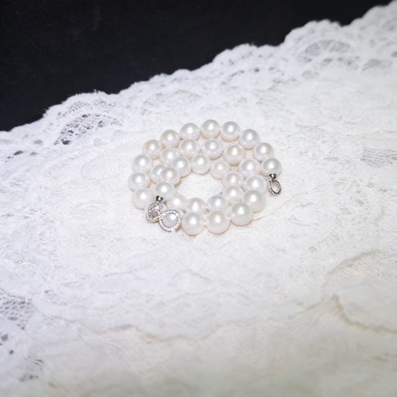 NC04-Aurora Luster White Edison Freshwater Pearls Necklace 11mm - 13mm Big Size Round Moon Light White Pearl with S925 Sterling Silver Infinity Clasp Elegant Graceful Gift for Wedding Birthday