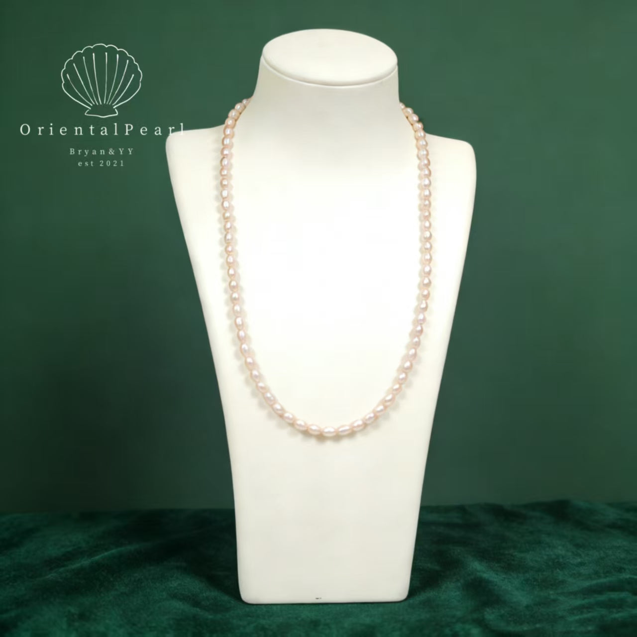 Set09-Light Pink Seedless Pearl Set Necklace and Bracelet Natural Pale Pink Color Pearls Full Strand Rice Shape Pearls Blush Dreamy Pink Color Set with S925 Clasp and Strong Luster