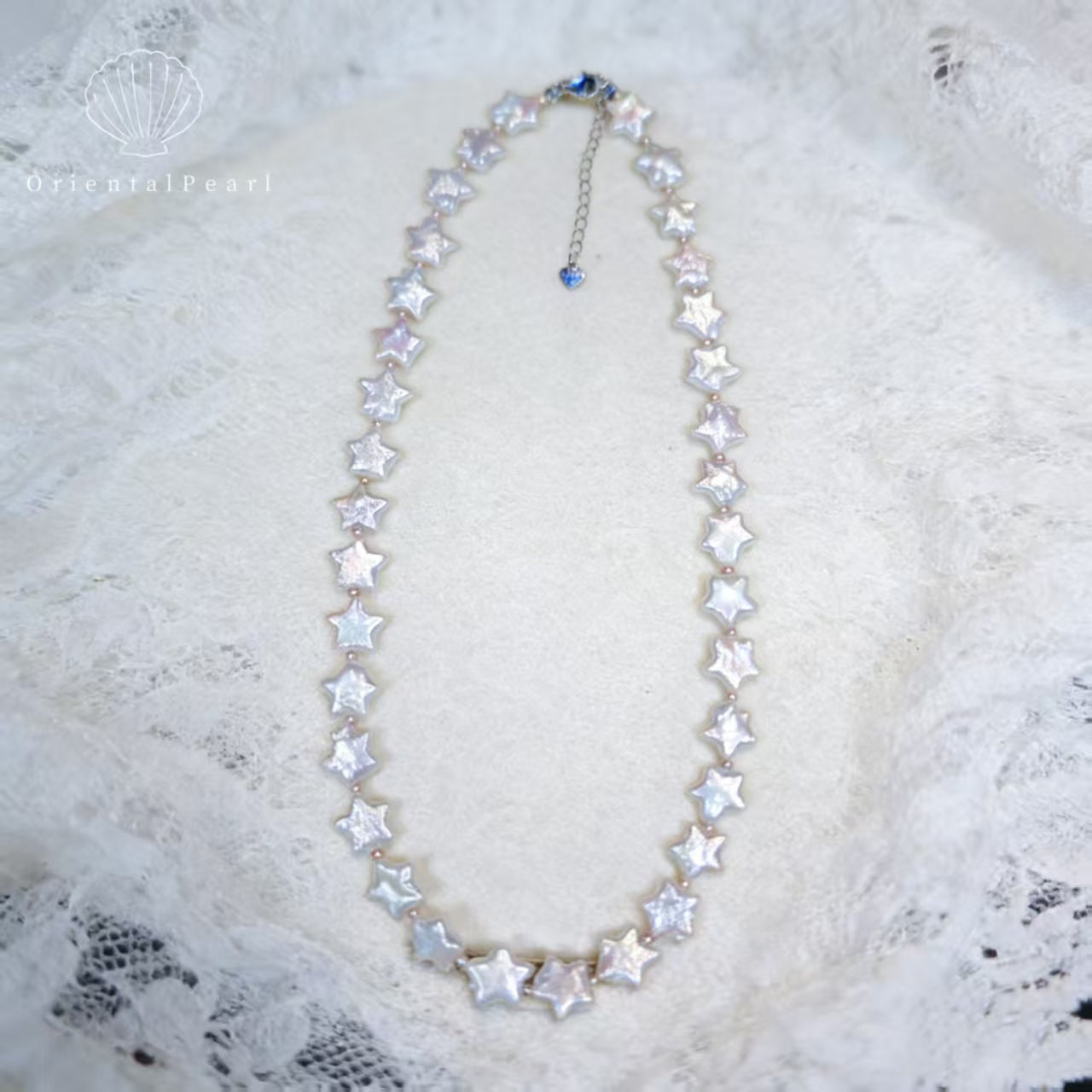 NC09-Star Pearl Necklace S925 Sterling Silver Clasp White Star Pearl with Pink Blue Luster Star Shape Natural Freshwater Pearl Baroque White Star Necklace