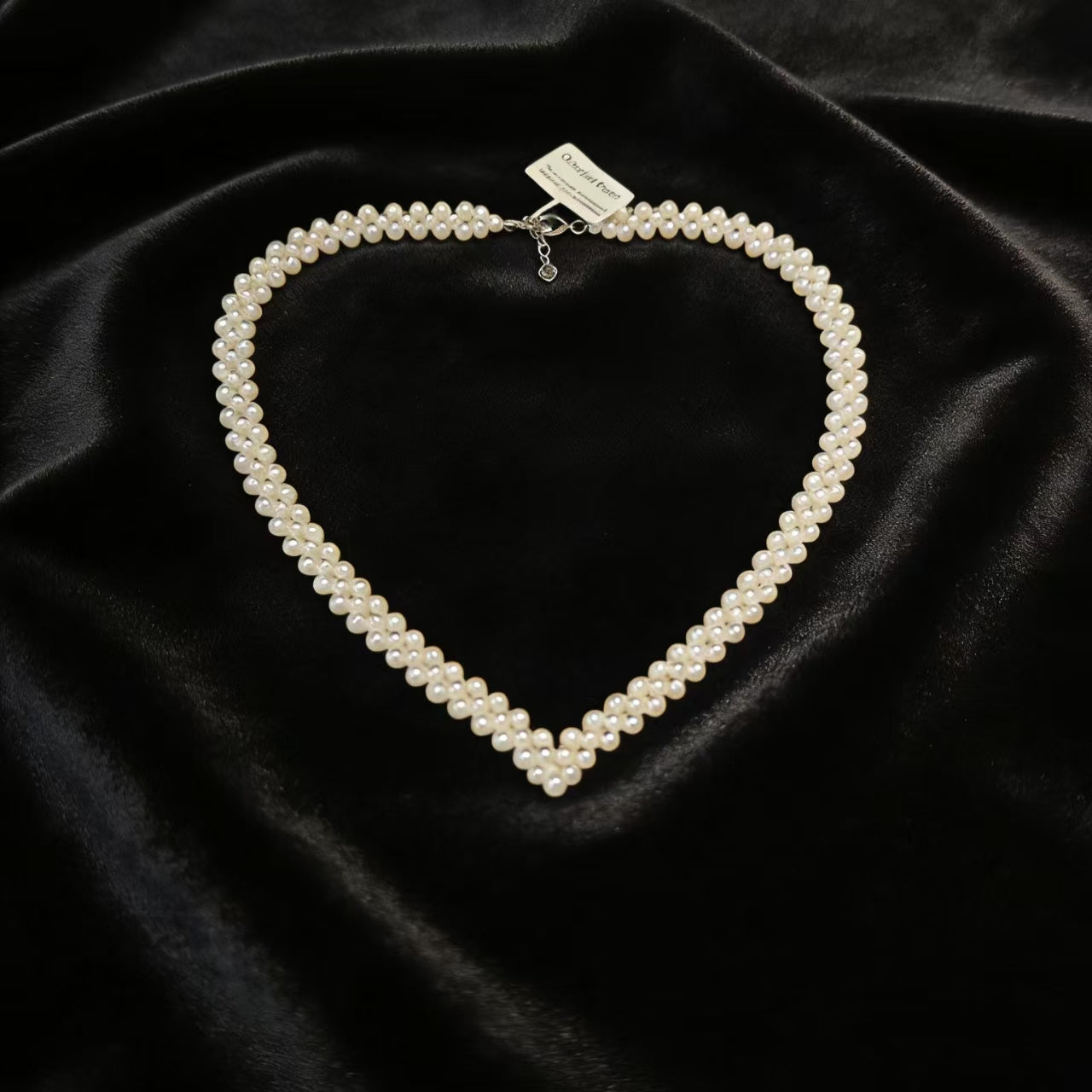 NC07-Handmade Knitted Cream White Seedless Pearls Costume Necklace Multi strand Round and Rice Shape Pearls Party Cluster Layers Jewelry Statement Layered Pearl Chain Adjustable Pearl Necklace