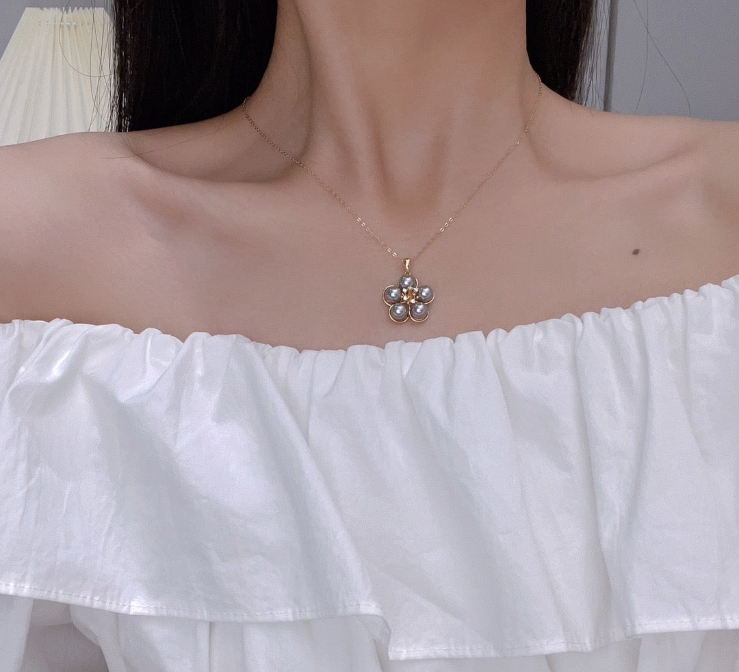 【Accessory】S925 Five pearl flower style necklace pendant