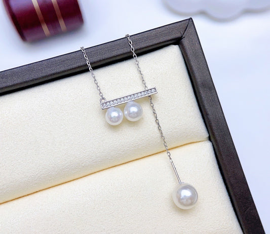 【Accessory】S925 3-pearl balance beam pendant