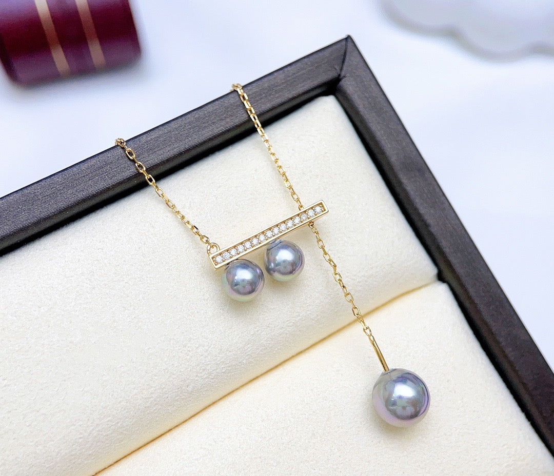 【Accessory】S925 3-pearl balance beam pendant