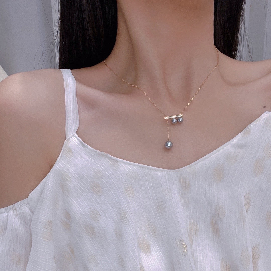 【Accessory】S925 3-pearl balance beam pendant