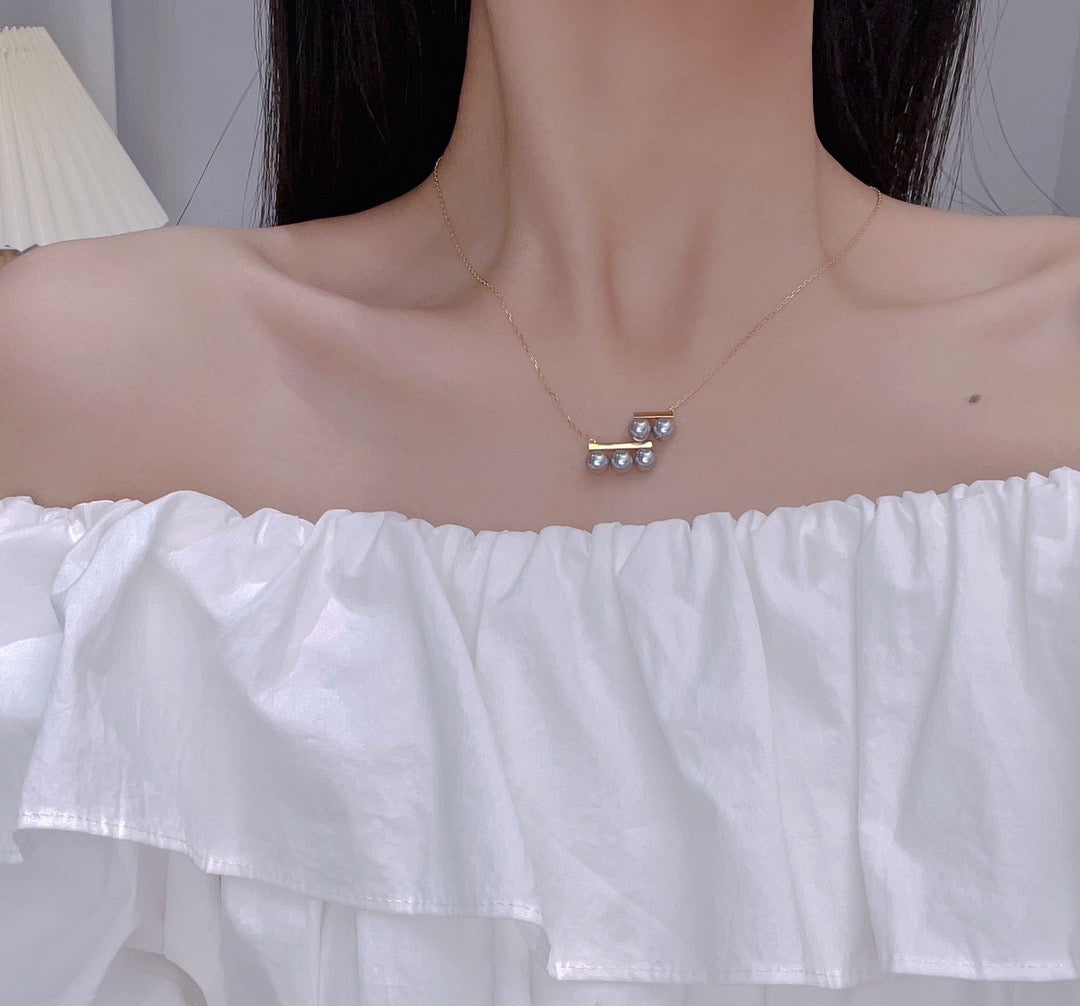 【Accessory】S925 5-pearl balance beam pendant