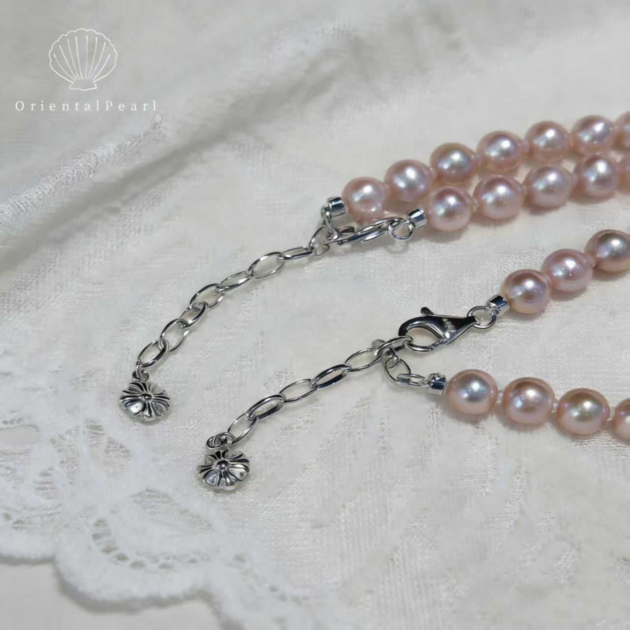 Set06-Blush Light Pink Freshwater Pearls Necklace and Bracelet Nucleus-free Seedless Pink Pearl Set with Sterling Silver S925 Clasp Full Strand Pink Blossom Glow Genuine Pearl Silver Accessories