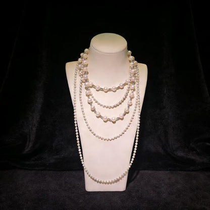 NC05-White Pearl Long Necklace Layered Pearl Statement Strand Chain Fashion Jewelry for Women Sweater Chain Adjustable Elegant Jewelry Sterling Silver S925 Accessories Dressy Collocation Spring Winter Evening Party Wedding Necklace