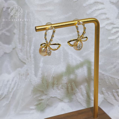 Bow Earrings with Freshwater Pearls