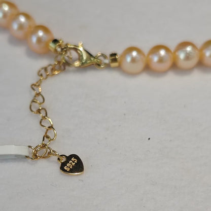 NC08-Champagne Gold Freshwater Pearl Necklace Single Full Strand with S925 Sterling Silver Accessories Gifts for Mom Wife Girlfriend
