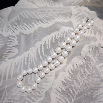 NC04-Aurora Luster White Edison Freshwater Pearls Necklace 11mm - 13mm Big Size Round Moon Light White Pearl with S925 Sterling Silver Infinity Clasp Elegant Graceful Gift for Wedding Birthday