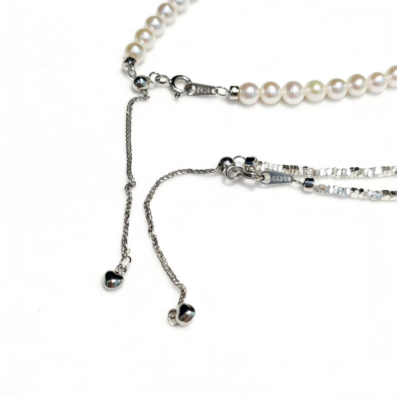 Set07-Natural White Freshwater Pearl Set with S925 Accessory Clasp and Blue Stone Gradient Size Necklace and Bracelet