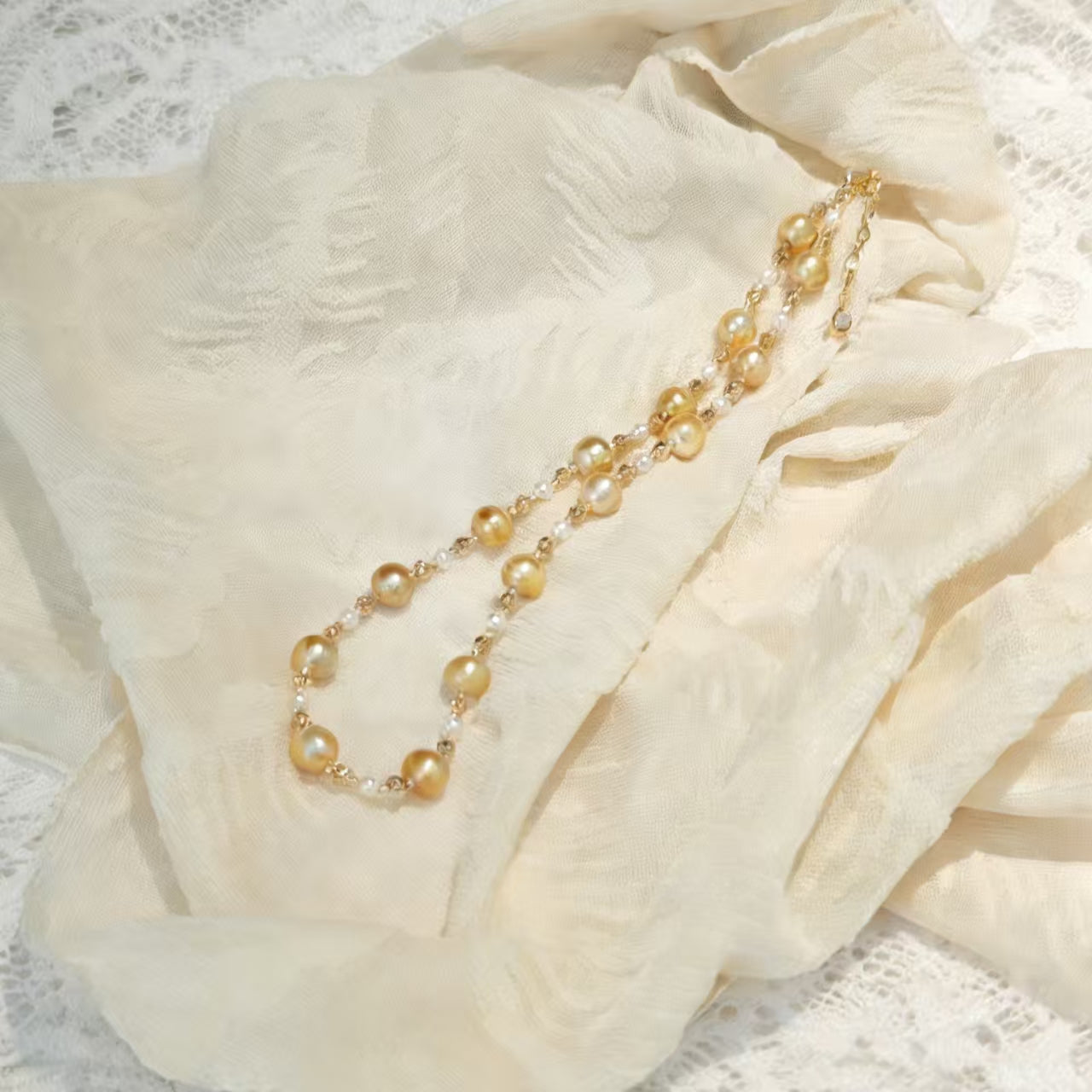 NC06-Saltwater Gold Pearl South-sea Gold Necklace with S925 Sterling Silver Adjustable Chain Seawater Golden Pearl SSG necklace for Mom Wife Luxury Jewelry Gift for Anniversary Valentine's Day