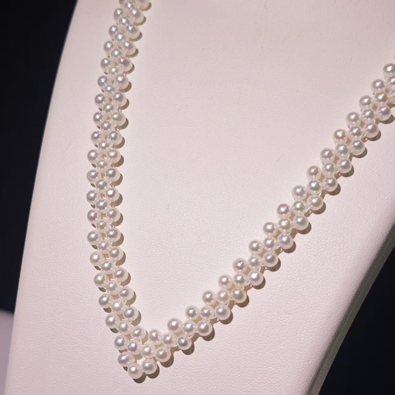 NC07-Handmade Knitted Cream White Seedless Pearls Costume Necklace Multi strand Round and Rice Shape Pearls Party Cluster Layers Jewelry Statement Layered Pearl Chain Adjustable Pearl Necklace