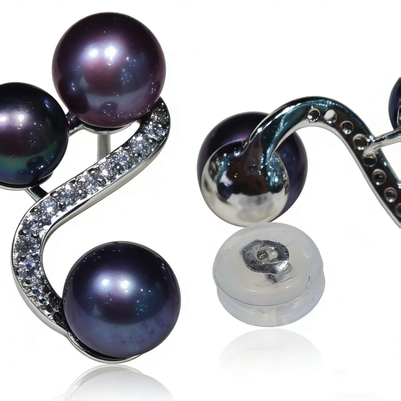 E02-Galactic Butterfly's Journey Baby Pearl Stud Deep Demon Purple S925 Sterling Silver Pearl Earring Gifts for Mom Wife Mothers Day Wedding Anniversary Christams