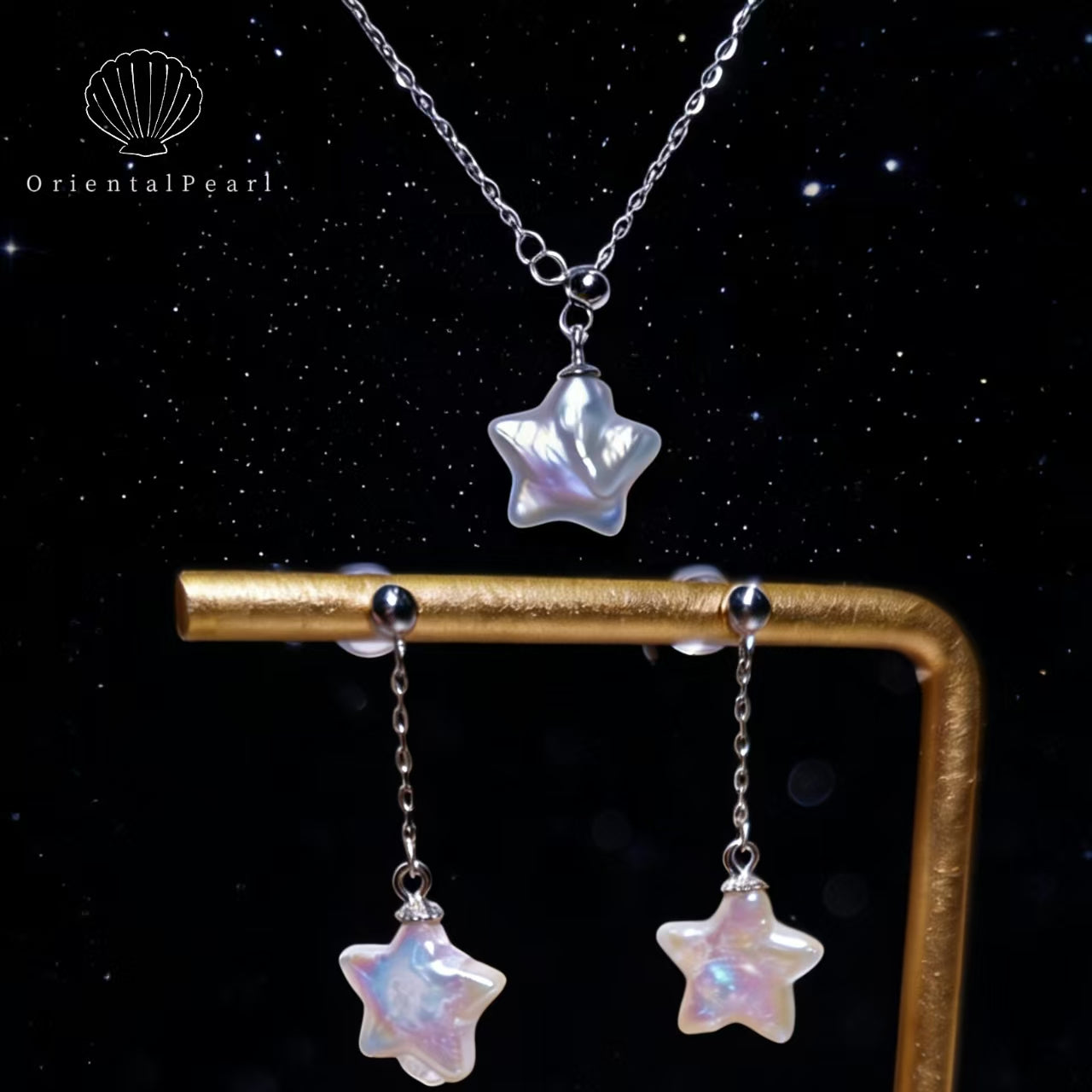 Set08-Natural Star Shape Pearl Necklace and Earring Set Baroque Irregular Star Shape Freshwater Pearl with S925 Sterling Silver Accessories Cute Romantic gift for Children Girlfriend Family