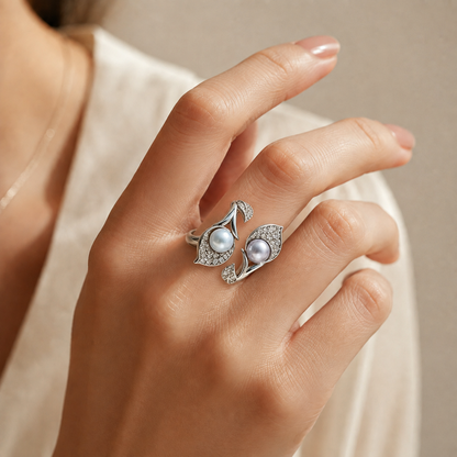 Vintage Leaf Wrap Pearl Statement Ring