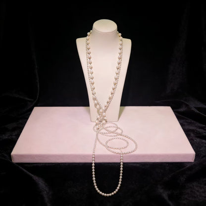 NC05-White Pearl Long Necklace Layered Pearl Statement Strand Chain Fashion Jewelry for Women Sweater Chain Adjustable Elegant Jewelry Sterling Silver S925 Accessories Dressy Collocation Spring Winter Evening Party Wedding Necklace