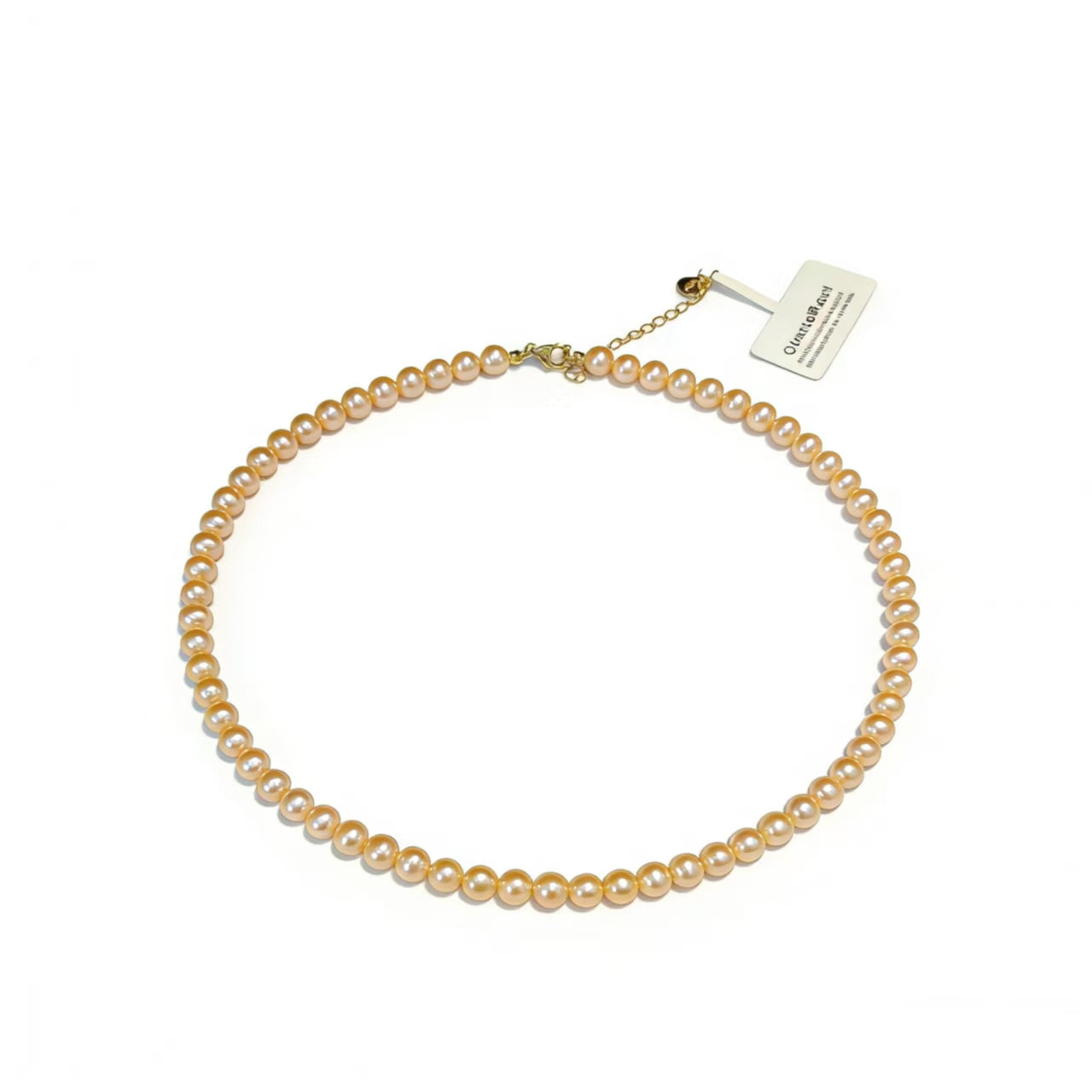 NC08-Champagne Gold Freshwater Pearl Necklace Single Full Strand with S925 Sterling Silver Accessories Gifts for Mom Wife Girlfriend