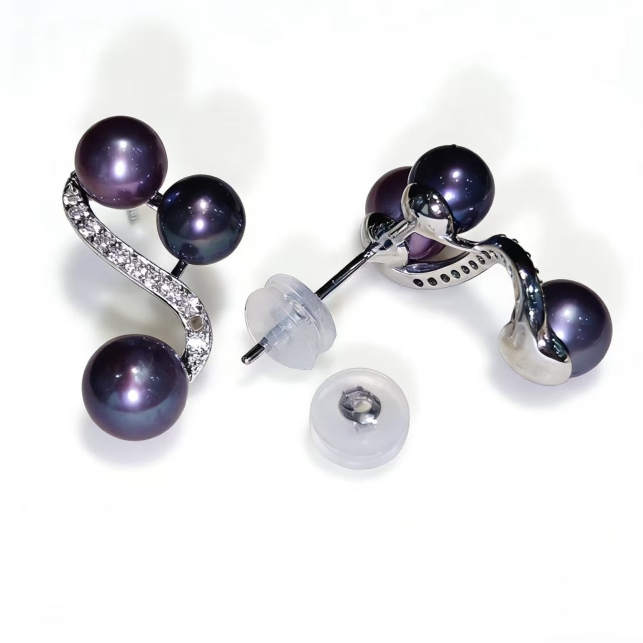 E02-Galactic Butterfly's Journey Baby Pearl Stud Deep Demon Purple S925 Sterling Silver Pearl Earring Gifts for Mom Wife Mothers Day Wedding Anniversary Christams