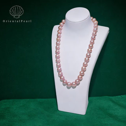 NC12-10mm-12mm Round Pinkish Purple Edison Freshwater Pearls Necklace Big Size Natural Pearls Full Strand with Sparkle Sterling Silver Infinity Clasp for Women Brides Wedding Birthday Valentine Christmas Day Gifts