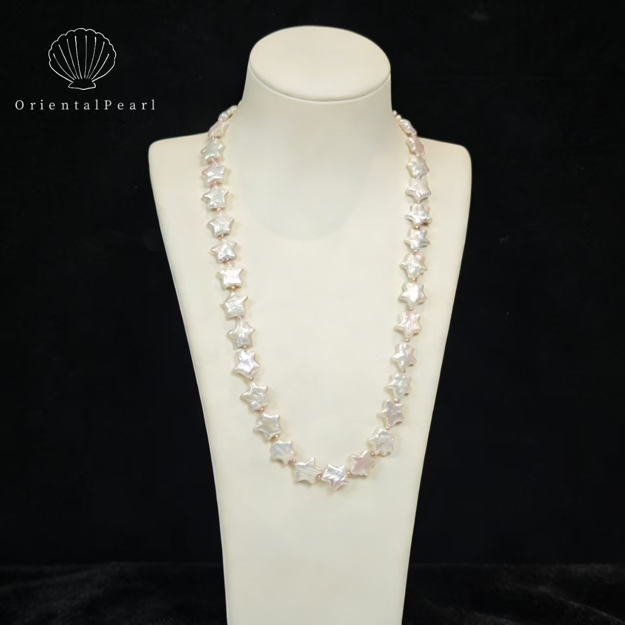 NC09-Star Pearl Necklace S925 Sterling Silver Clasp White Star Pearl with Pink Blue Luster Star Shape Natural Freshwater Pearl Baroque White Star Necklace